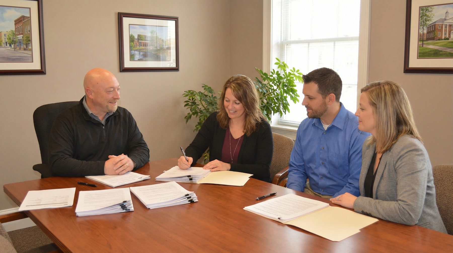 Noel with clients at a loan closing